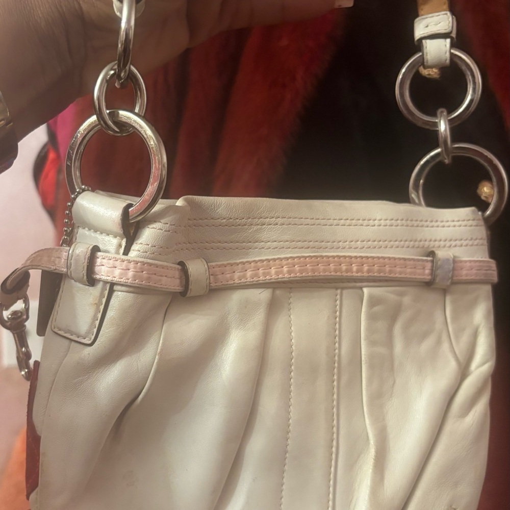 Coach White Leather Mini Shoulder Bag with Red Floral Applique - Picture 2 of 3